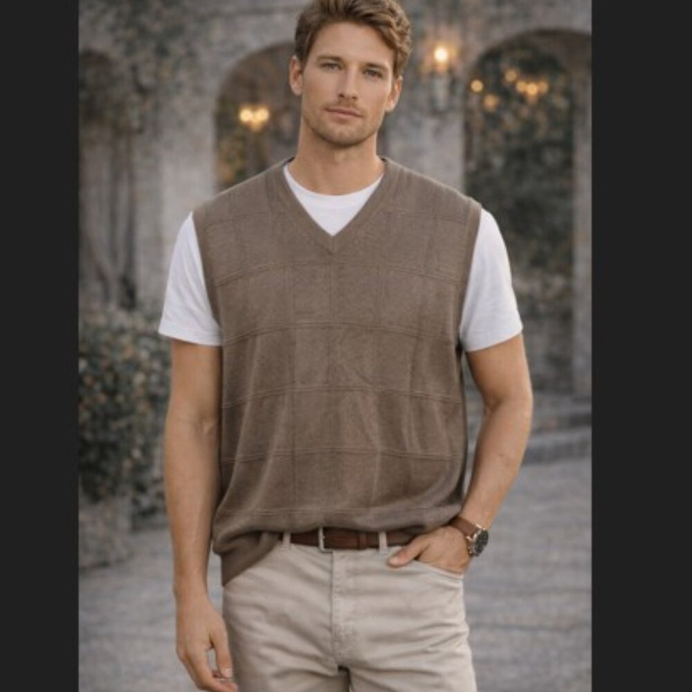 Slazenger Sweater Vest XL Brown Plaid NWT Silk Golf Ivy Preppy Classic Chic